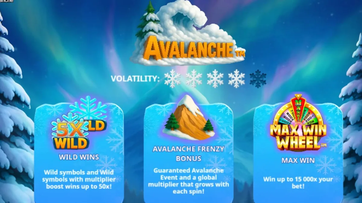 Isang masayang yeti na naglalaro sa gitna ng nagyeyelong bundok sa slot na Avalanche.
